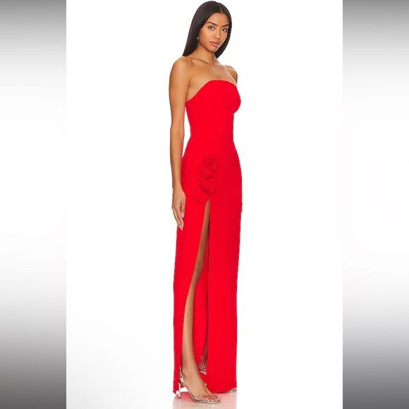 Amanda Uprichard X Revolve Wolfe Maxi Gown In Crimson Red Rosettes - Picture 2 of 11